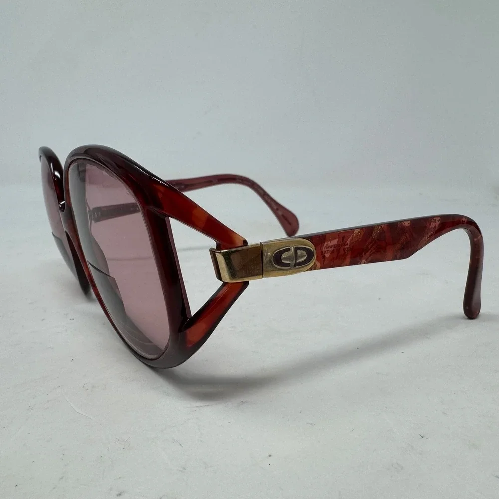 Vtg Christian Dior Oversized Butterfly Sunglasses Burgundy Marbled Frames Only - Picture 4 of 11
